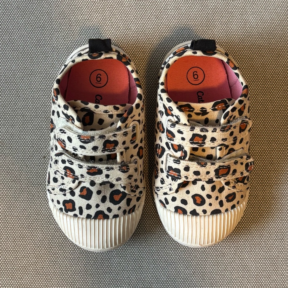 Cat & Jack Leopard Print Canvas Velcro Sneakers, Size 6